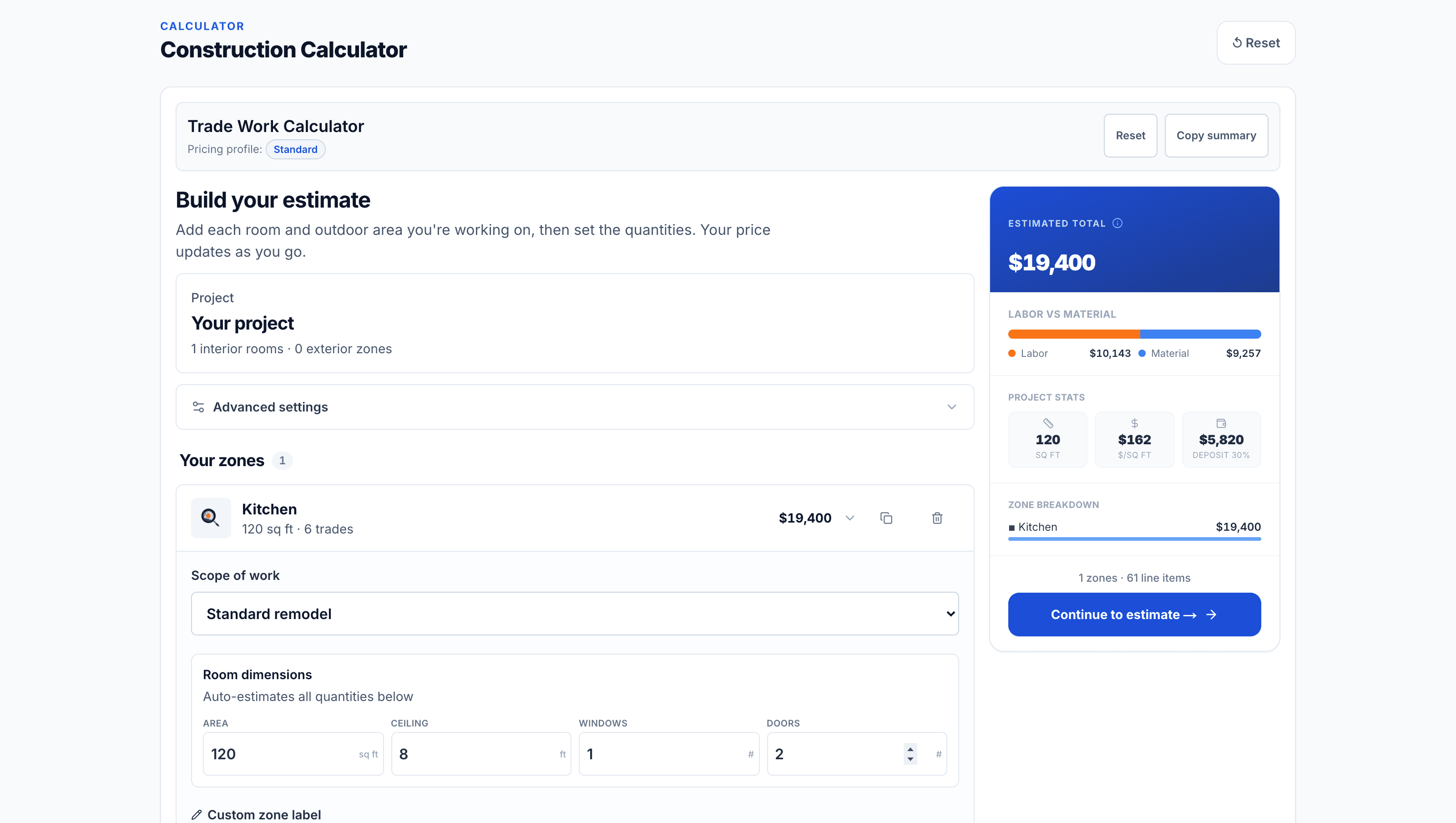 Build the estimate in minutes